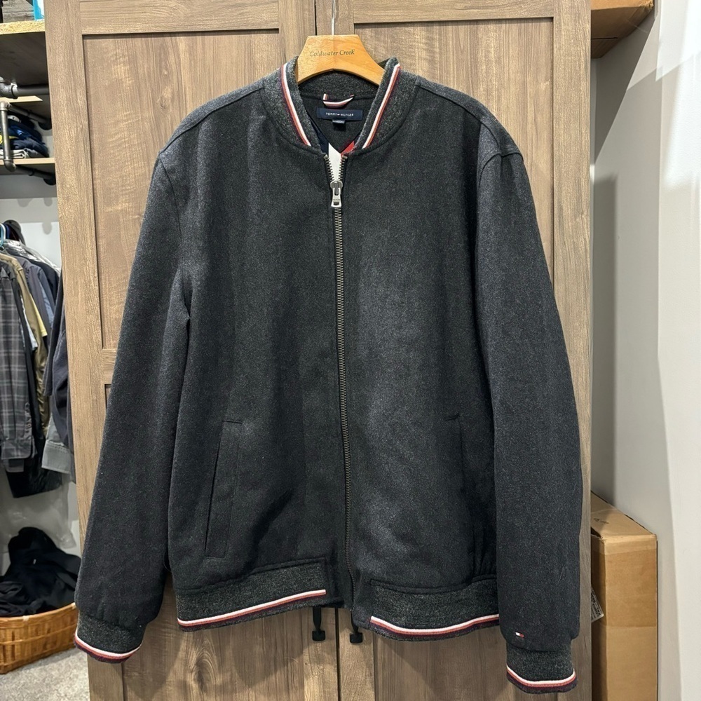 Tommy Hilfiger XXL Varsity Bomber Jacket Wool blend Gray
